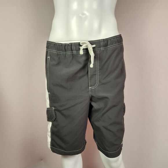 Nike Swim Trunks Men Size Medium Grey Pockets Drawstring - Picture 1 of 6